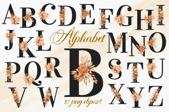 Boho Floral Alphabet Numbers Clipart for Creative Projects
