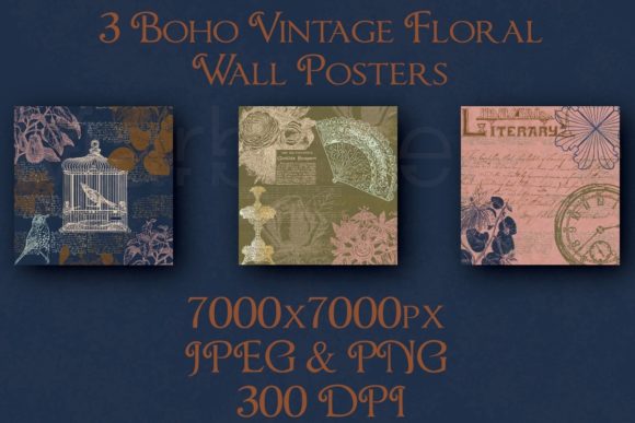 Boho Vintage Floral Wall Posters for Creative Projects