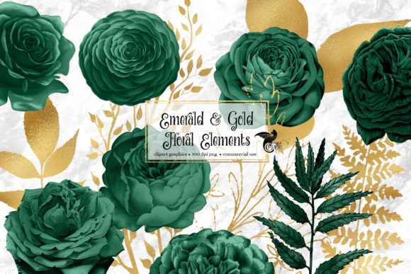 Emerald and Gold Floral Clipart for Your Creative Projects