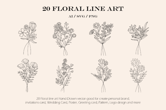 Floral Line Art: Elegant Hand-Drawn Vector Designs