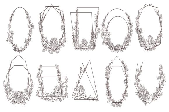 Hand-drawn Floral Geometric Frames for Creative Projects
