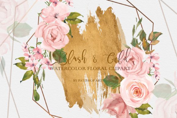 Watercolor Blush Gold Floral Clipart Essentials